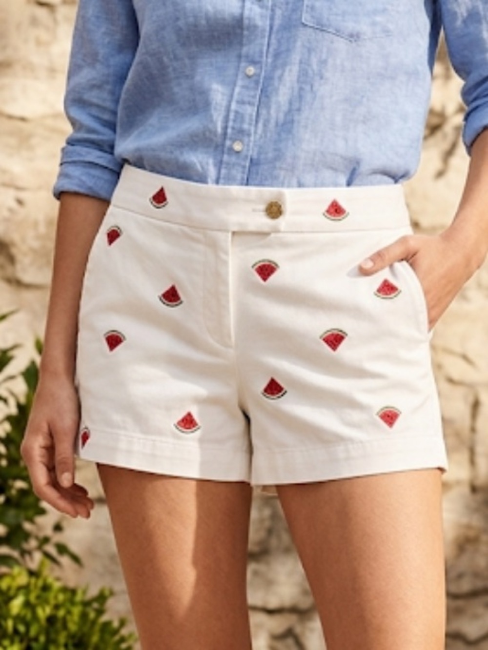 J. Crew City Fit Watermelon Embroidered Chino Shorts